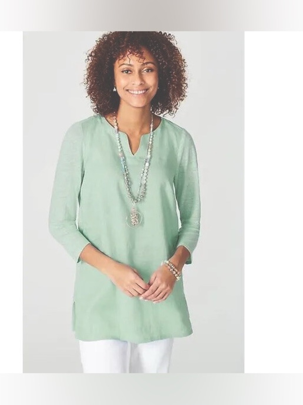 J Jill love‎ linen sea glass mixed media split neck linen tunic vacation resort